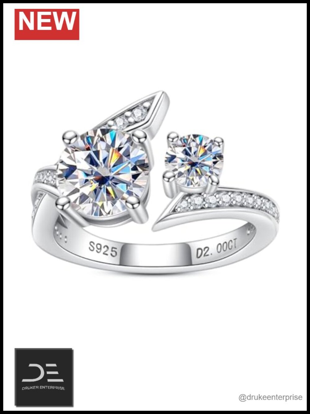 Moissanite Engagement Ring D Color VVS1 925 Sterling Silver Statement Promise